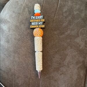 Decorative Pen with Humorous Quote - Silver and Orange